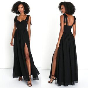 Lulus Radiant Charisma Chiffon Ruched Tie-Strap Maxi Dress (Medium)